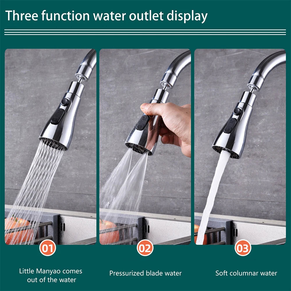 3 in 1 Kitchen Faucet Extender Rotate Pull Out