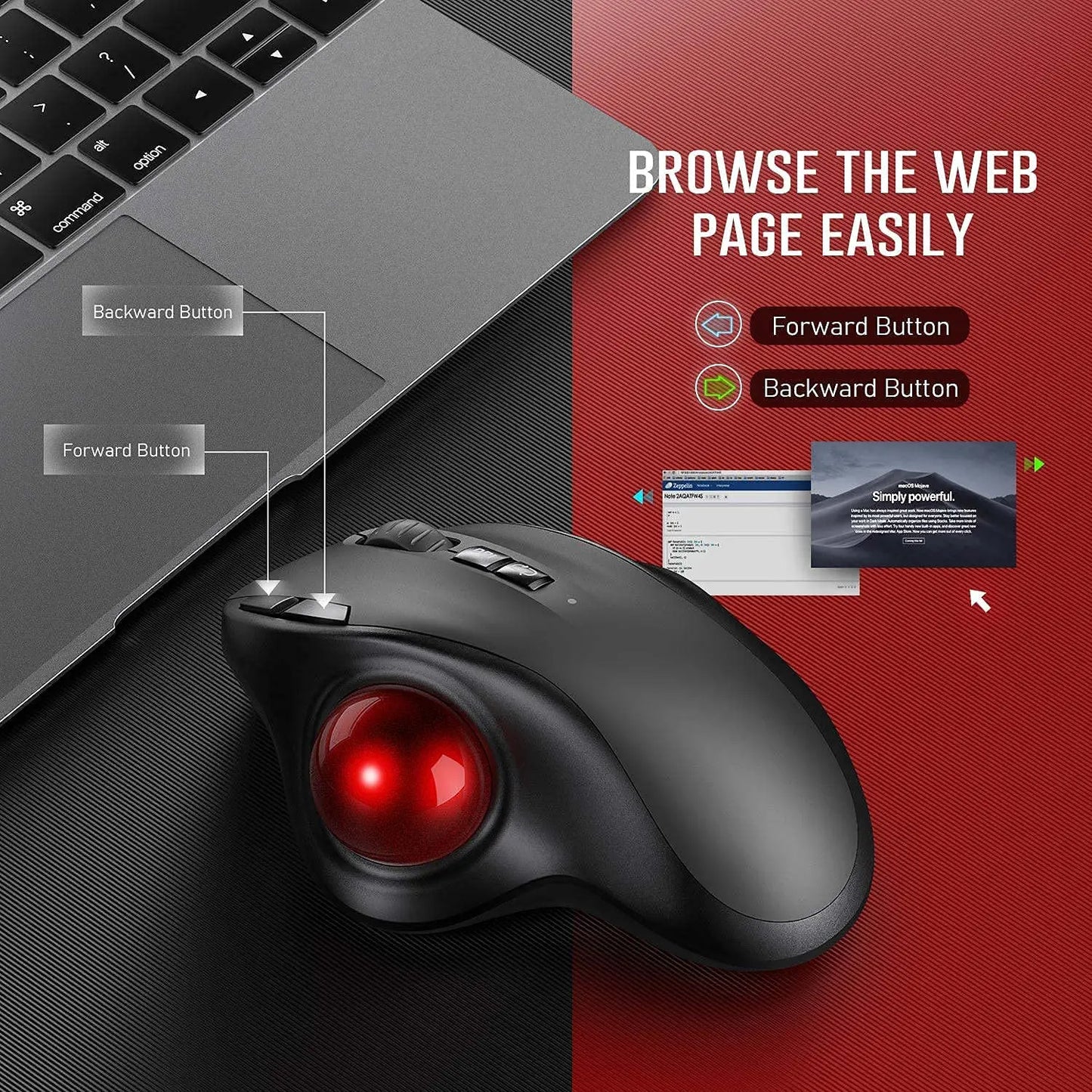 Trackball Wireless Mouse Adjustable DPI