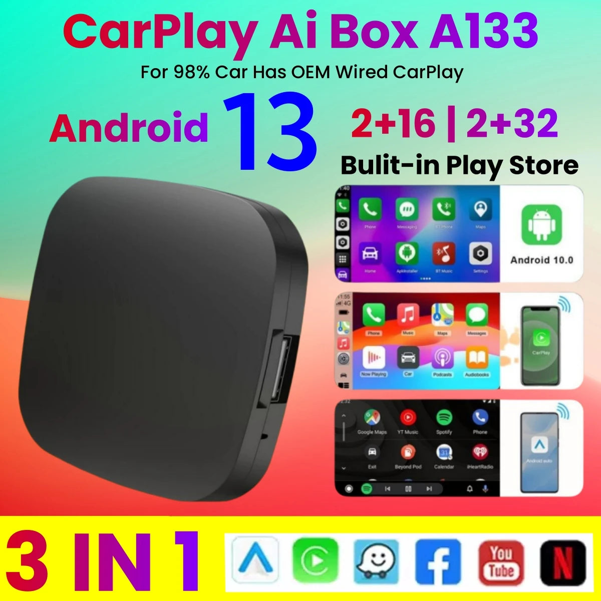 Wireless CarPlay Android 13 - Netflix Youtube