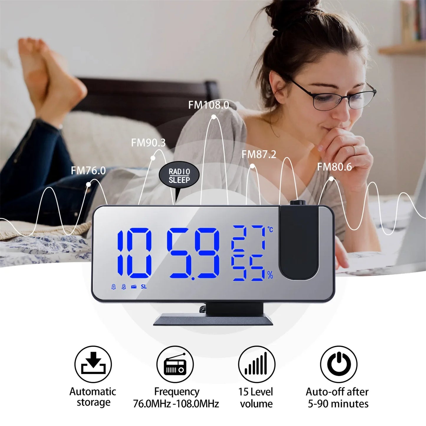 LED Digital Projection Clock Radio