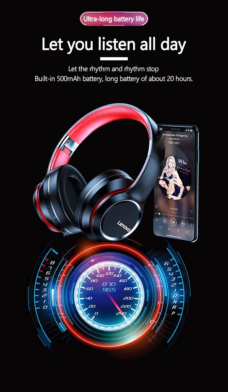 Lenovo HD Wireless Headphones With Mic