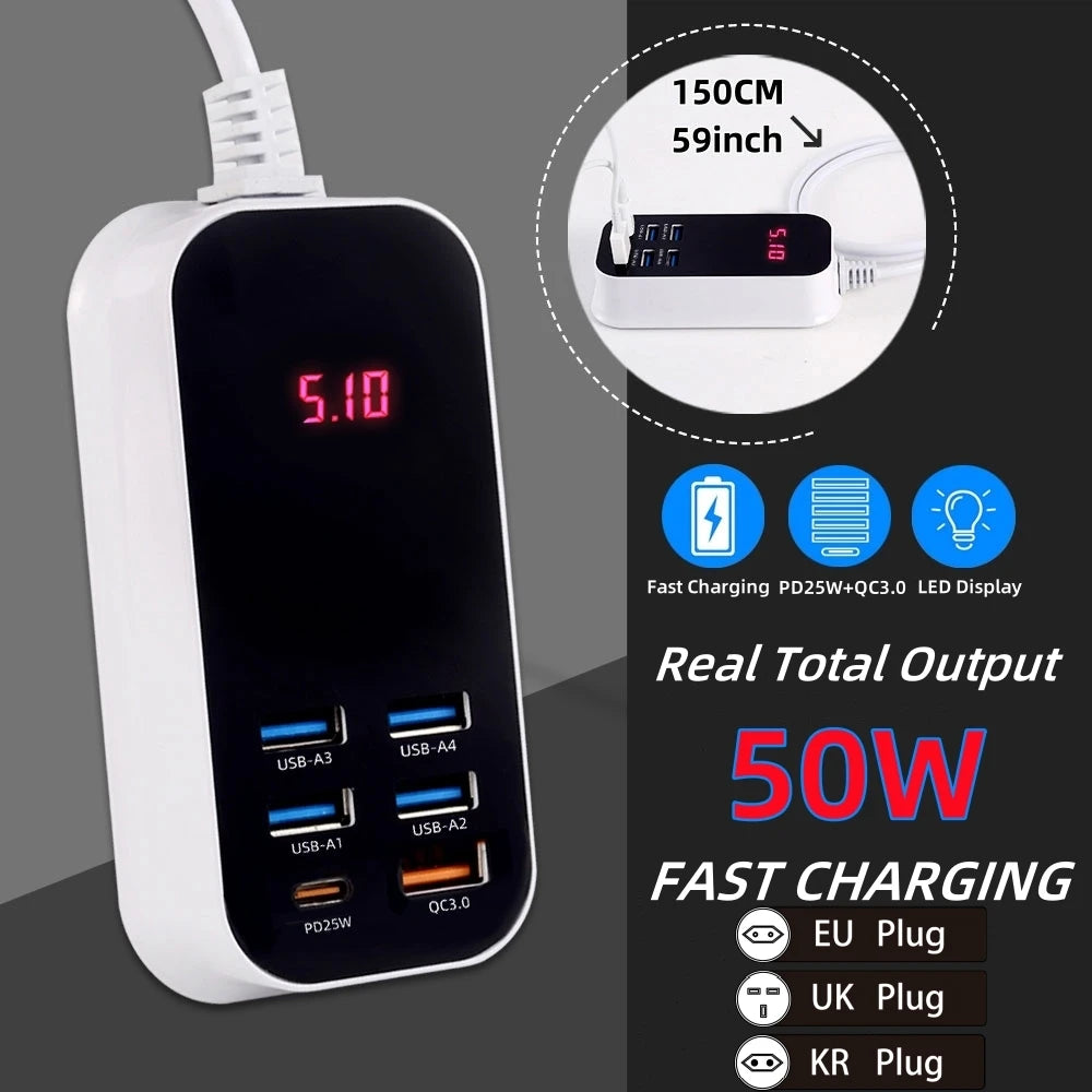 Real 50W 6-Ports USB Quick Charger Adapter