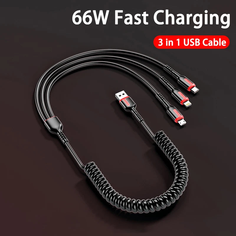 3 in 1 Fast Charging Cable 66W 6A