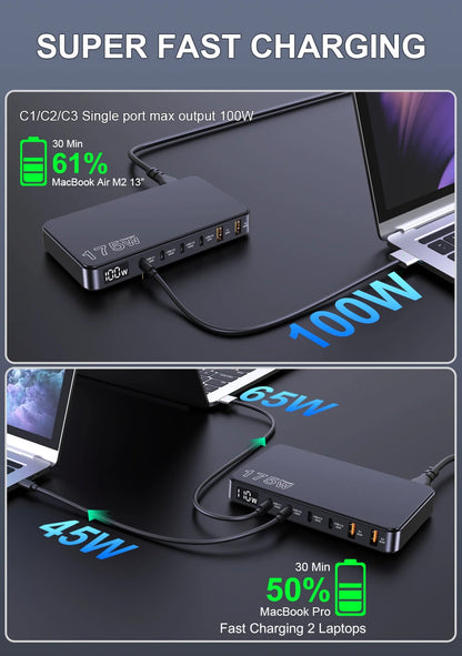 175W GaN LED Display 6-Port Desktop Charger