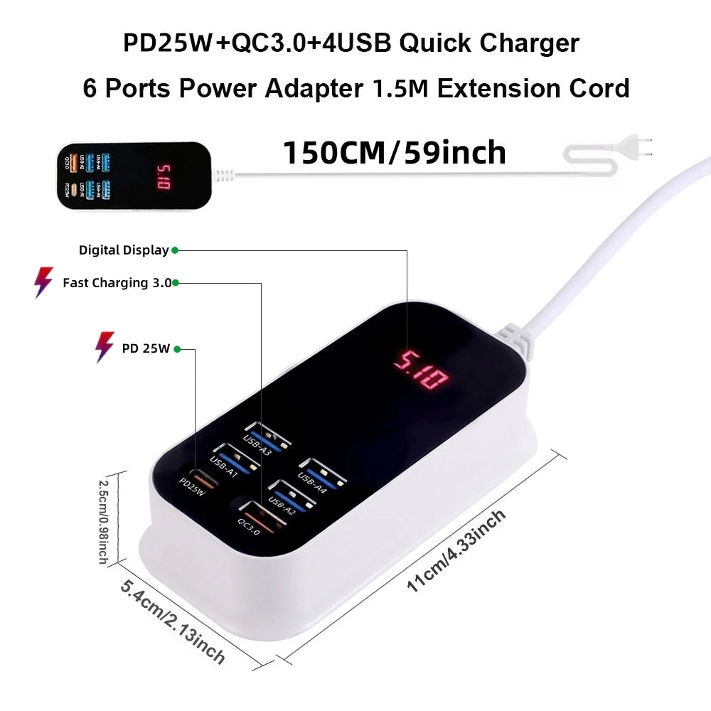 Real 50W 6-Ports USB Quick Charger Adapter