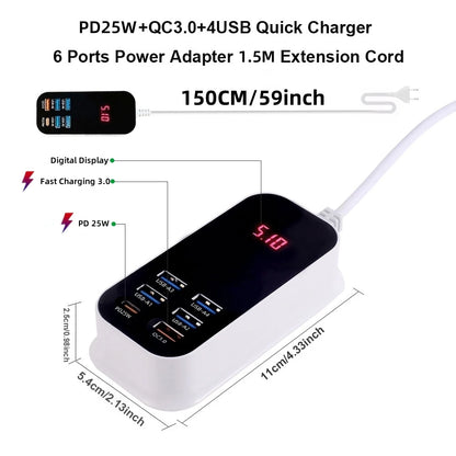 Real 50W 6-Ports USB Quick Charger Adapter