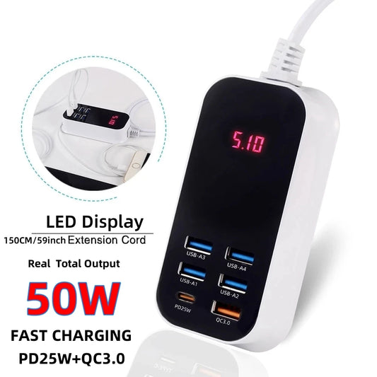 Real 50W 6-Ports USB Quick Charger Adapter