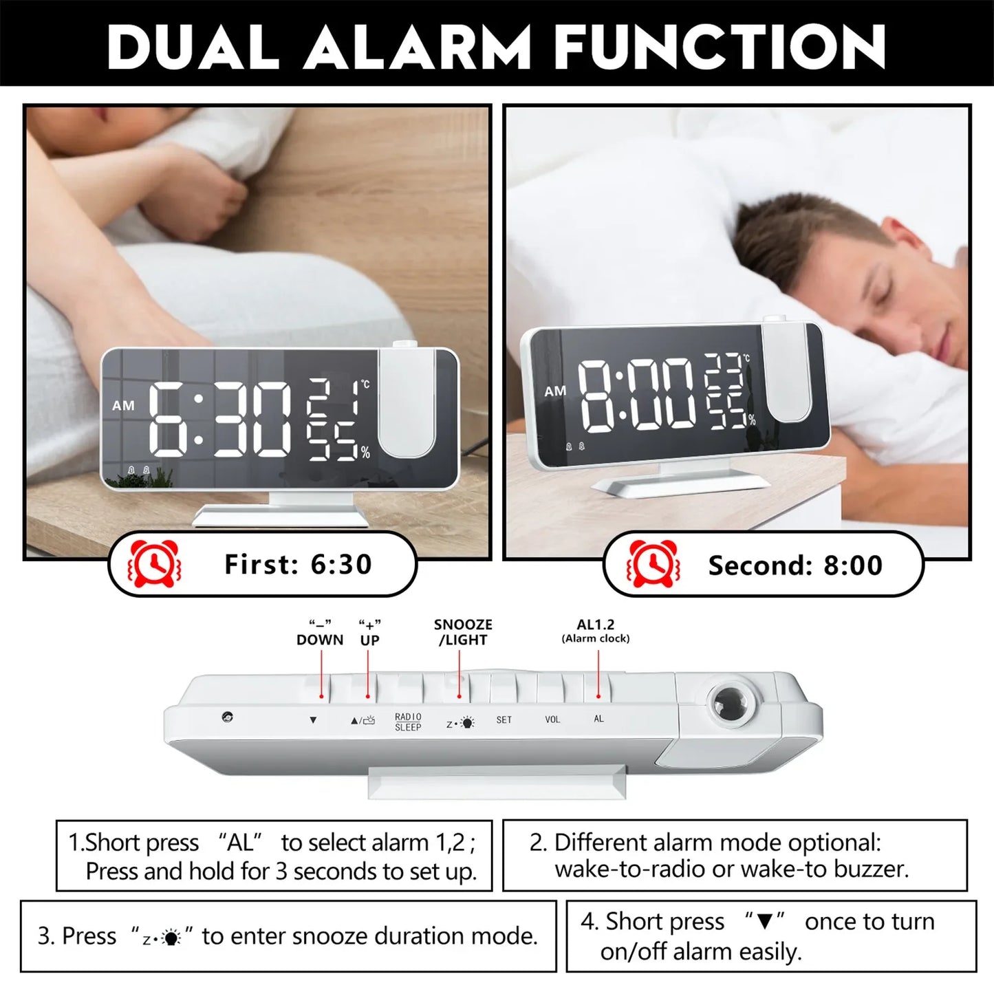 LED Digital Projection Clock Radio