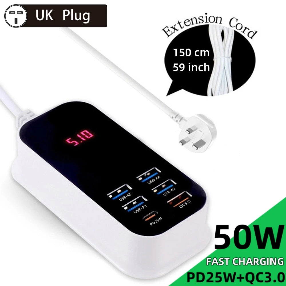 Real 50W 6-Ports USB Quick Charger Adapter