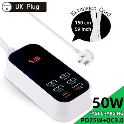 Real 50W 6-Ports USB Quick Charger Adapter
