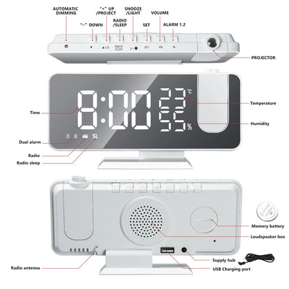 LED Digital Projection Clock Radio