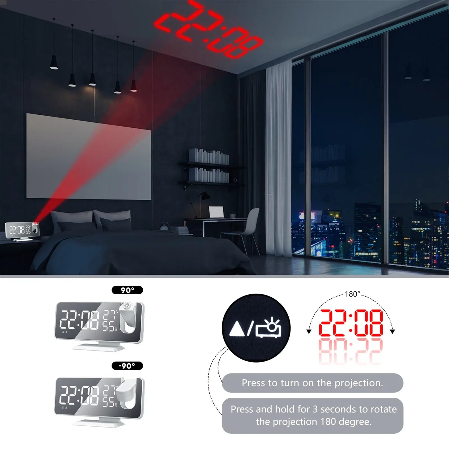 LED Digital Projection Clock Radio